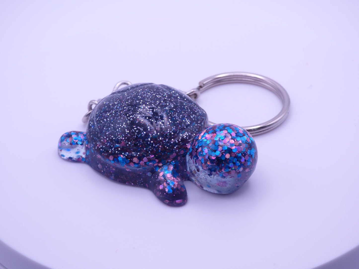 Handmade Resin Mini Turtle Keychain Multi-color Glitter with Silver Holo Glitter Shell