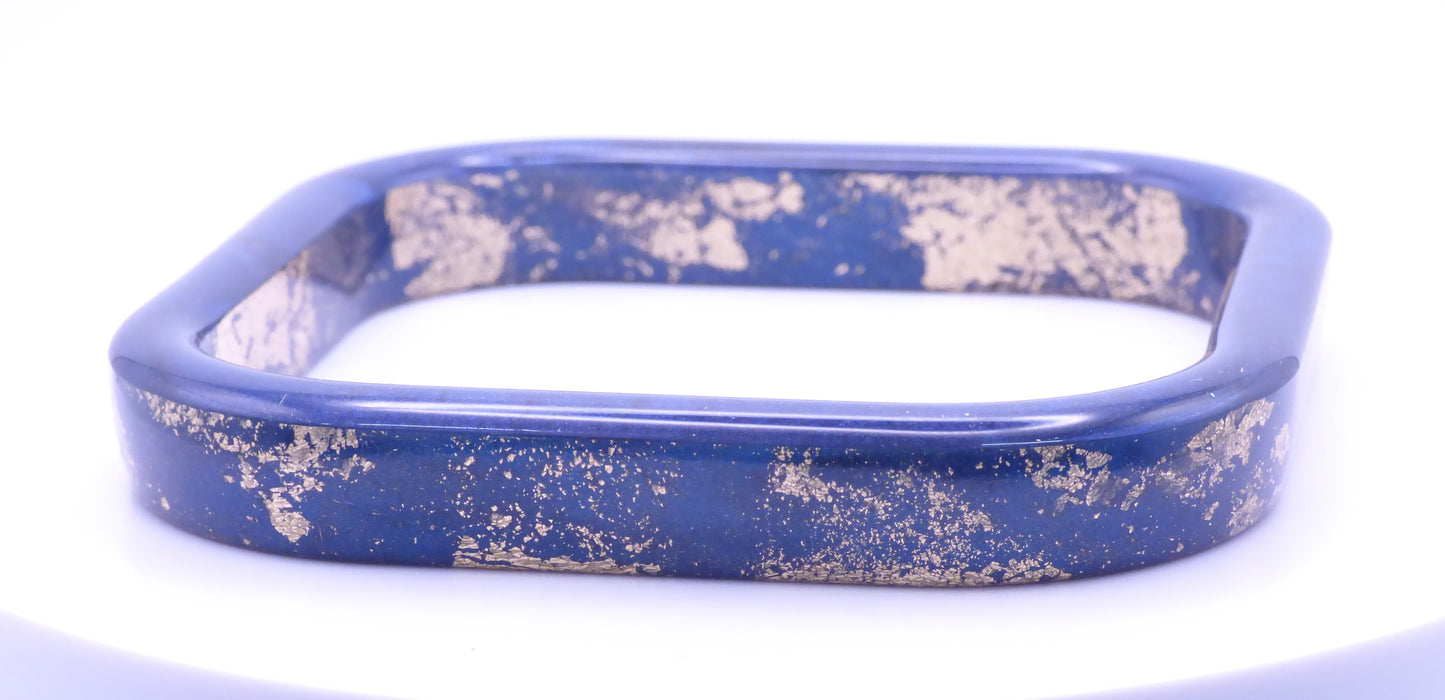 Handmade Square Gold Flake and Navy Blue Resin Bangle Bracelet