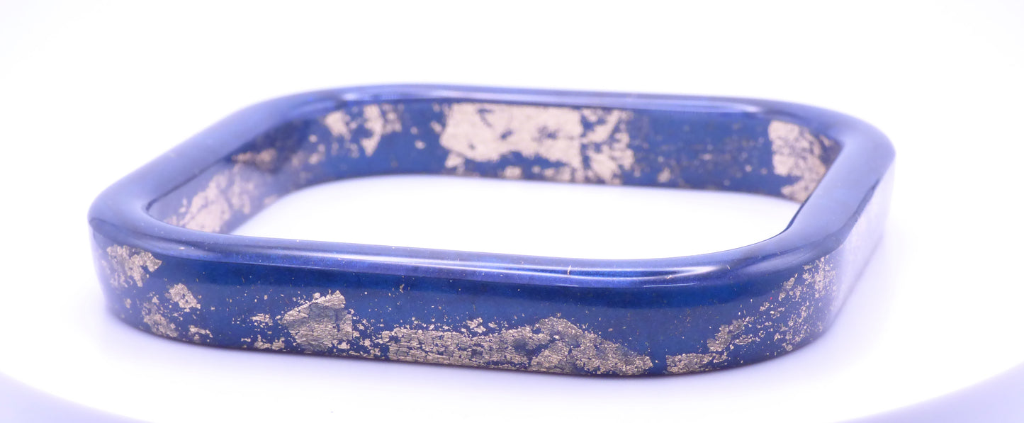 Handmade Square Gold Flake and Navy Blue Resin Bangle Bracelet