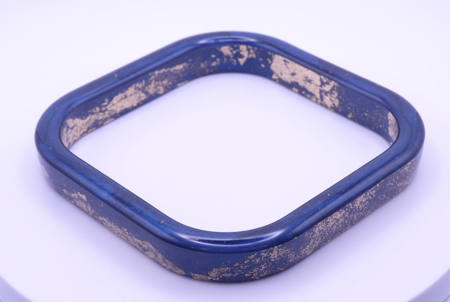 Handmade Square Gold Flake and Navy Blue Resin Bangle Bracelet