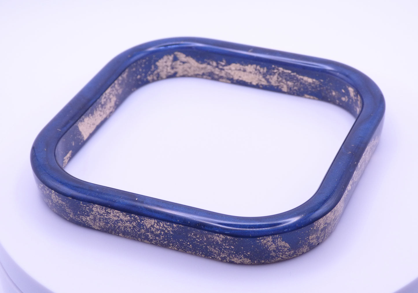 Handmade Square Gold Flake and Navy Blue Resin Bangle Bracelet