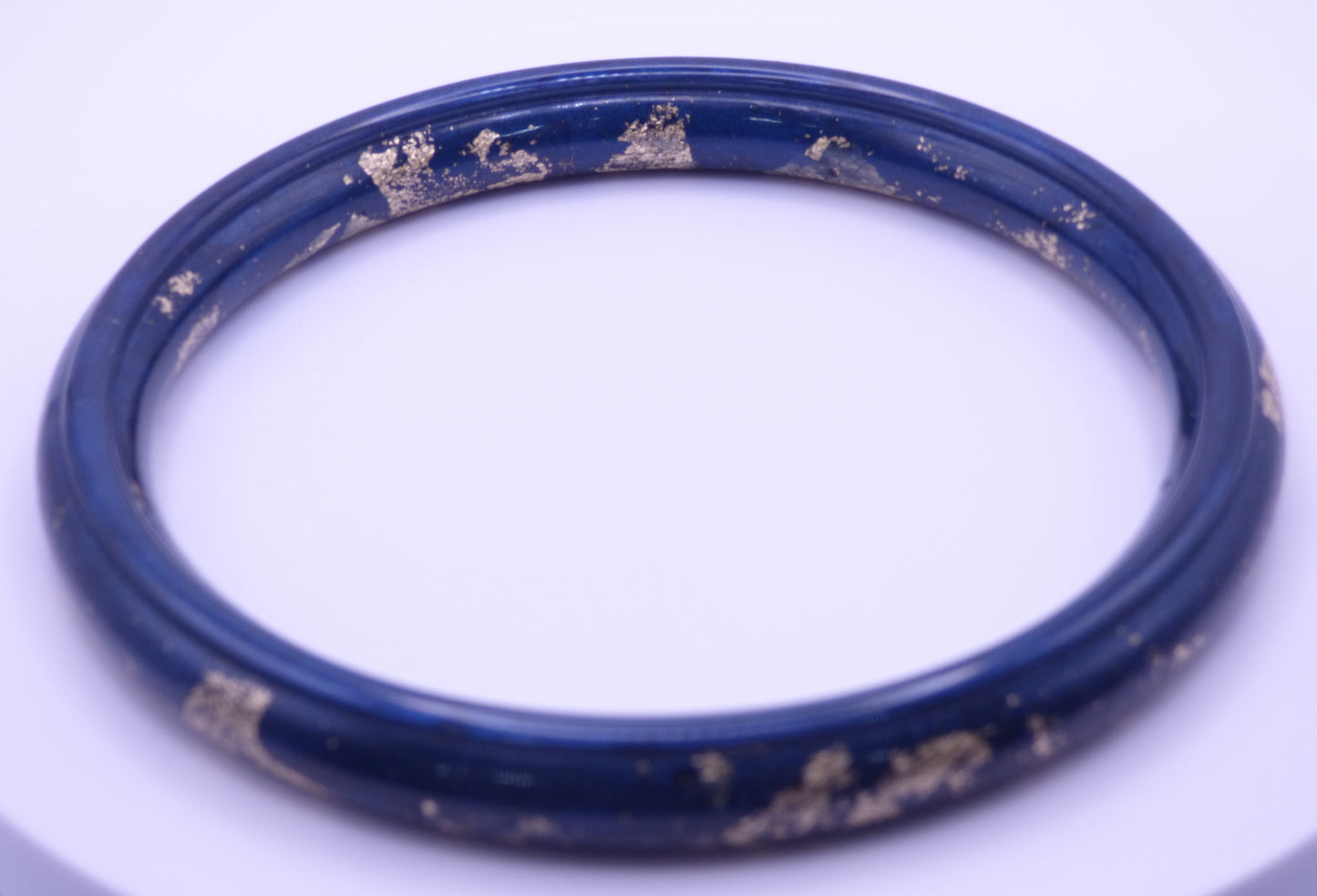 Handmade Round Gold Flake and Navy Blue Resin Bangle Bracelet