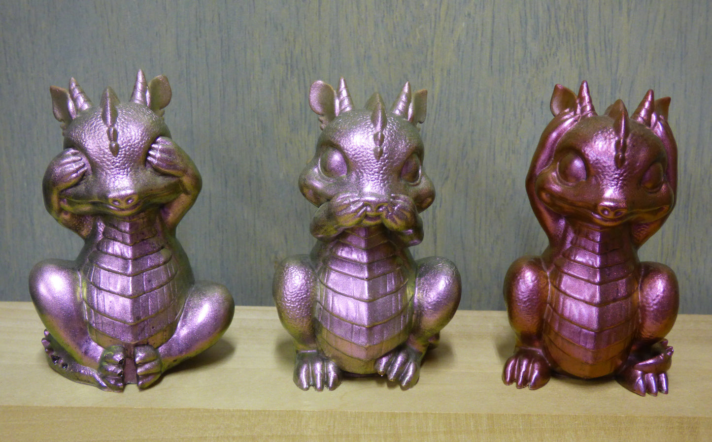 See No, Speak No, Hear No Evil Resin Baby Dragons Set Hand Poured From Epoxy Resin And Colored With Chameleon Mica Powders