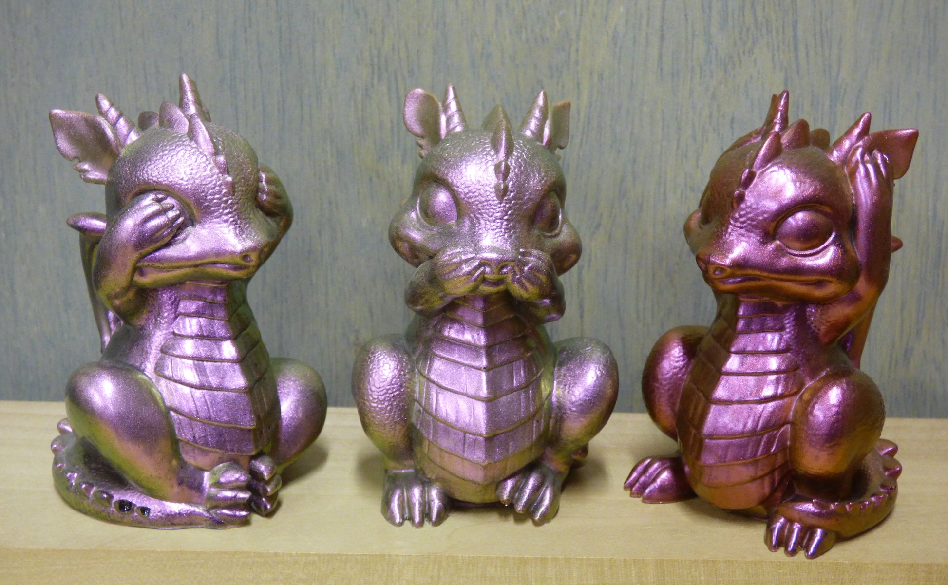 See No, Speak No, Hear No Evil Resin Baby Dragons Set Hand Poured From Epoxy Resin And Colored With Chameleon Mica Powders