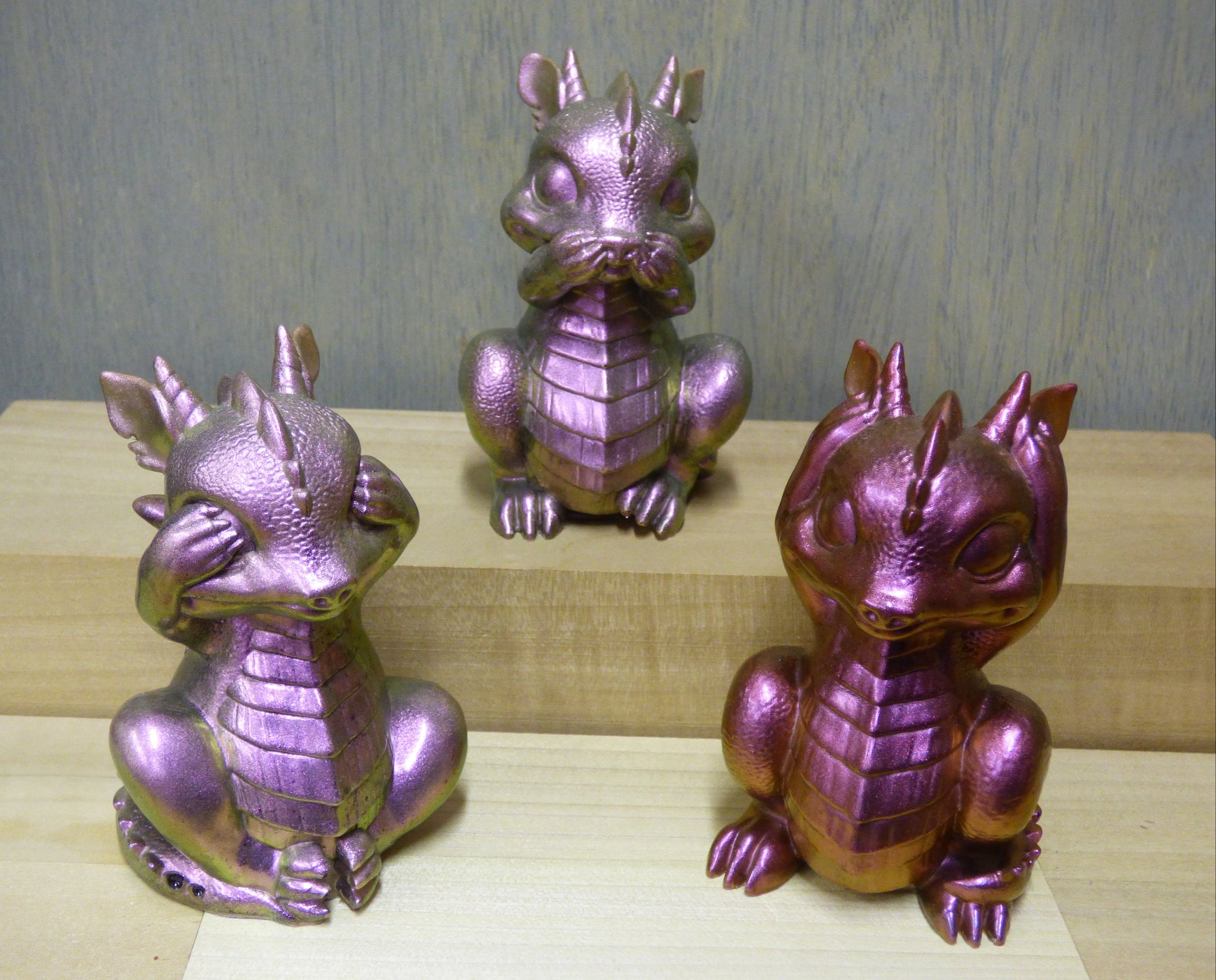 See No, Speak No, Hear No Evil Resin Baby Dragons Set Hand Poured From Epoxy Resin And Colored With Chameleon Mica Powders