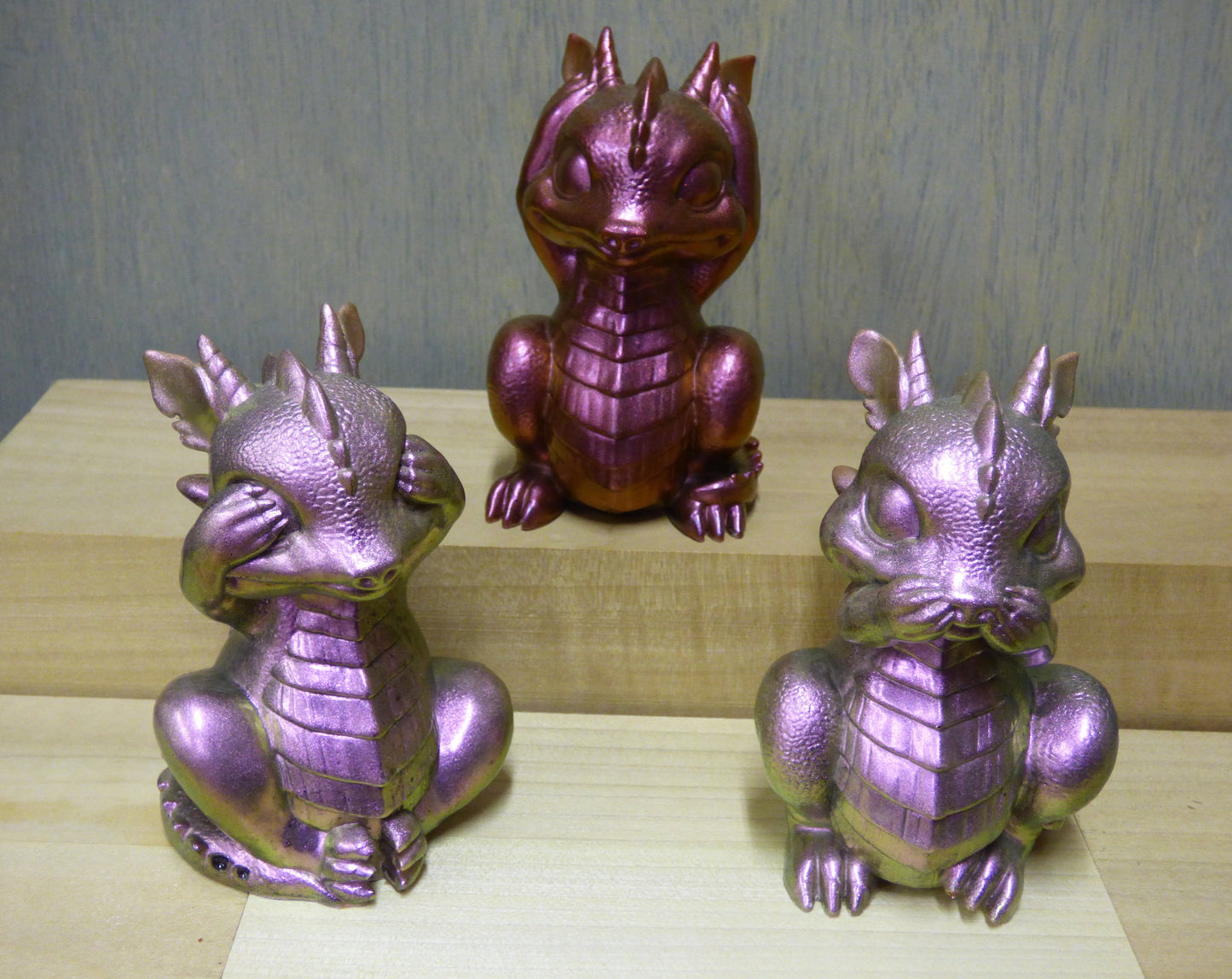 See No, Speak No, Hear No Evil Resin Baby Dragons Set Hand Poured From Epoxy Resin And Colored With Chameleon Mica Powders