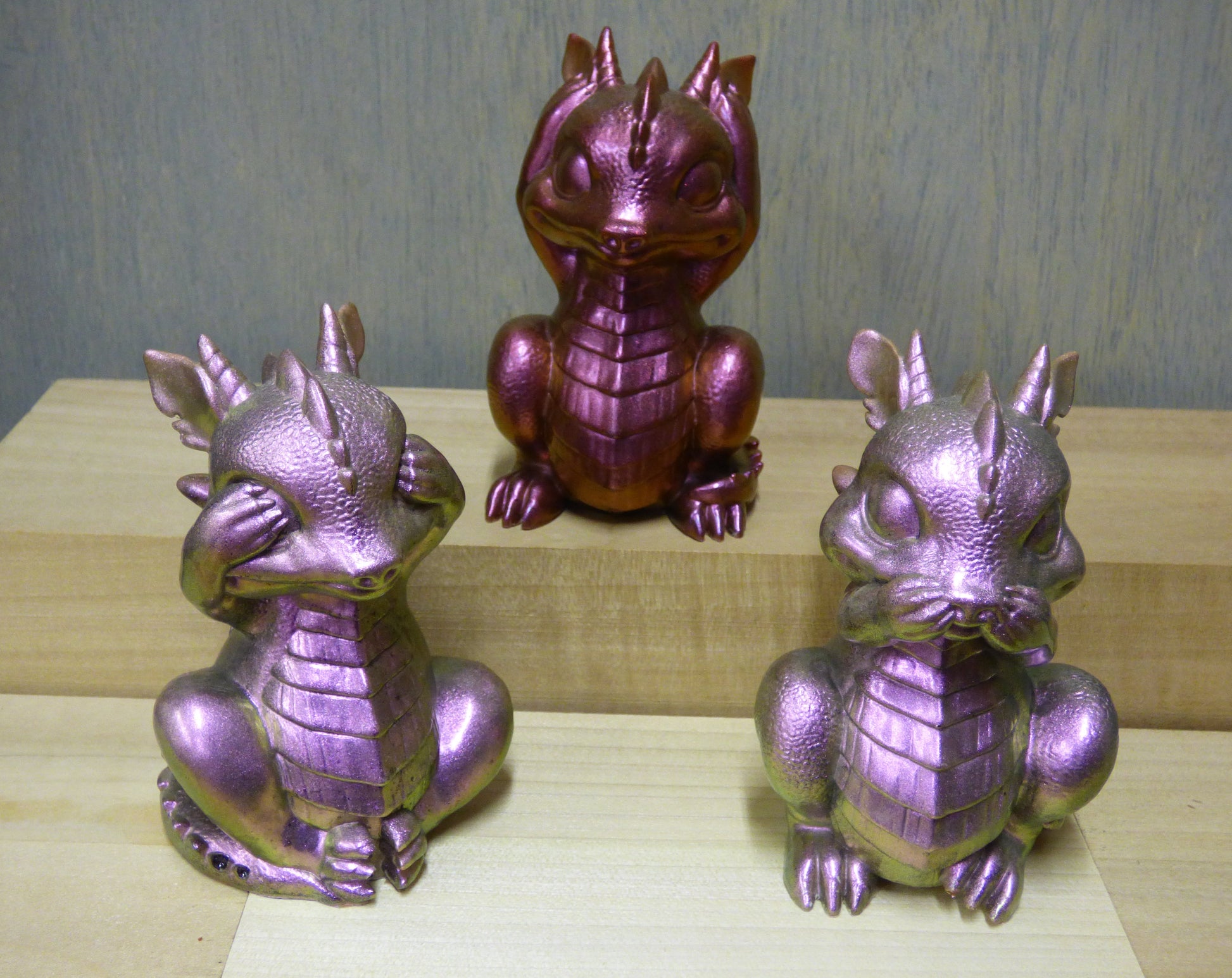 See No, Speak No, Hear No Evil Resin Baby Dragons Set Hand Poured From Epoxy Resin And Colored With Chameleon Mica Powders