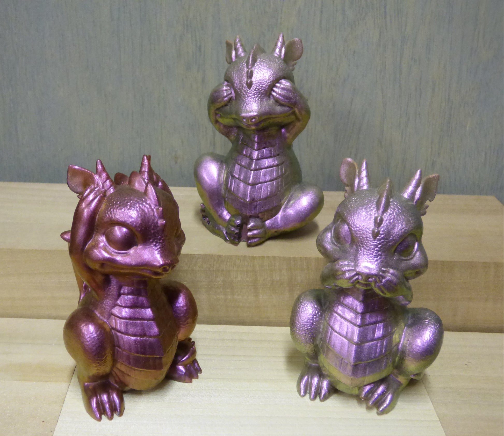 See No, Speak No, Hear No Evil Resin Baby Dragons Set Hand Poured From Epoxy Resin And Colored With Chameleon Mica Powders