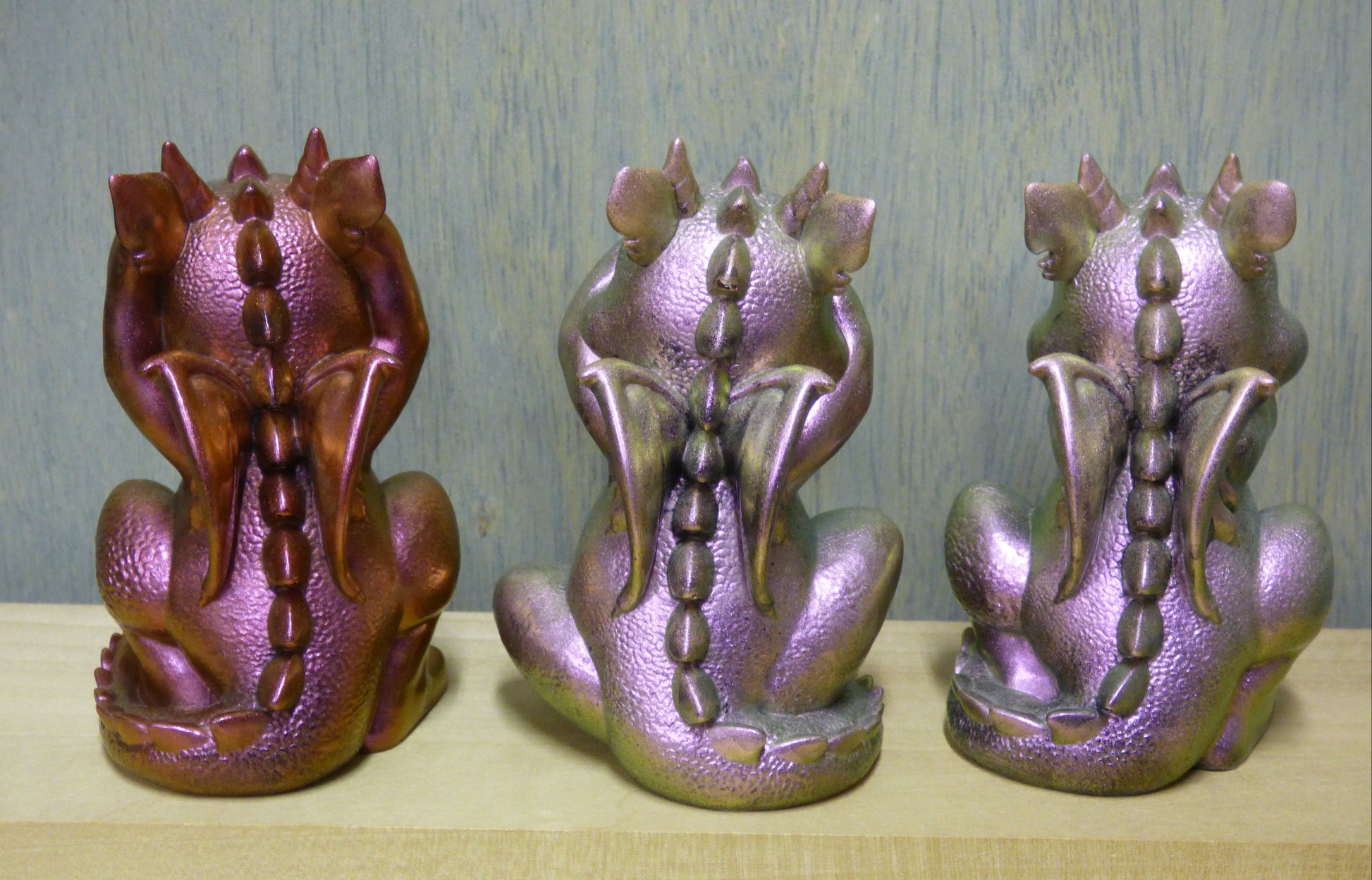 See No, Speak No, Hear No Evil Resin Baby Dragons Set Hand Poured From Epoxy Resin And Colored With Chameleon Mica Powders