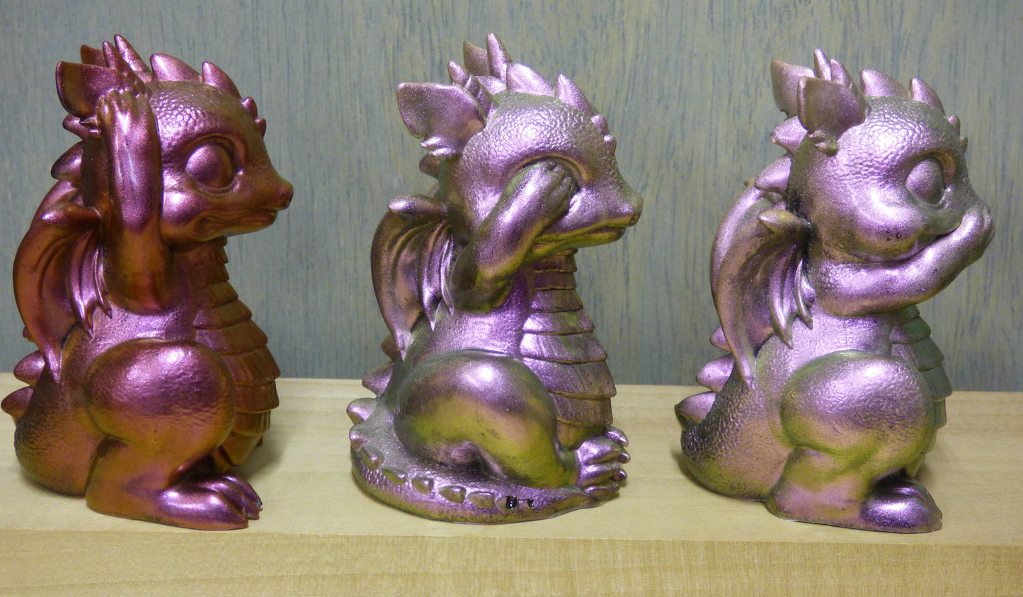 See No, Speak No, Hear No Evil Resin Baby Dragons Set Hand Poured From Epoxy Resin And Colored With Chameleon Mica Powders