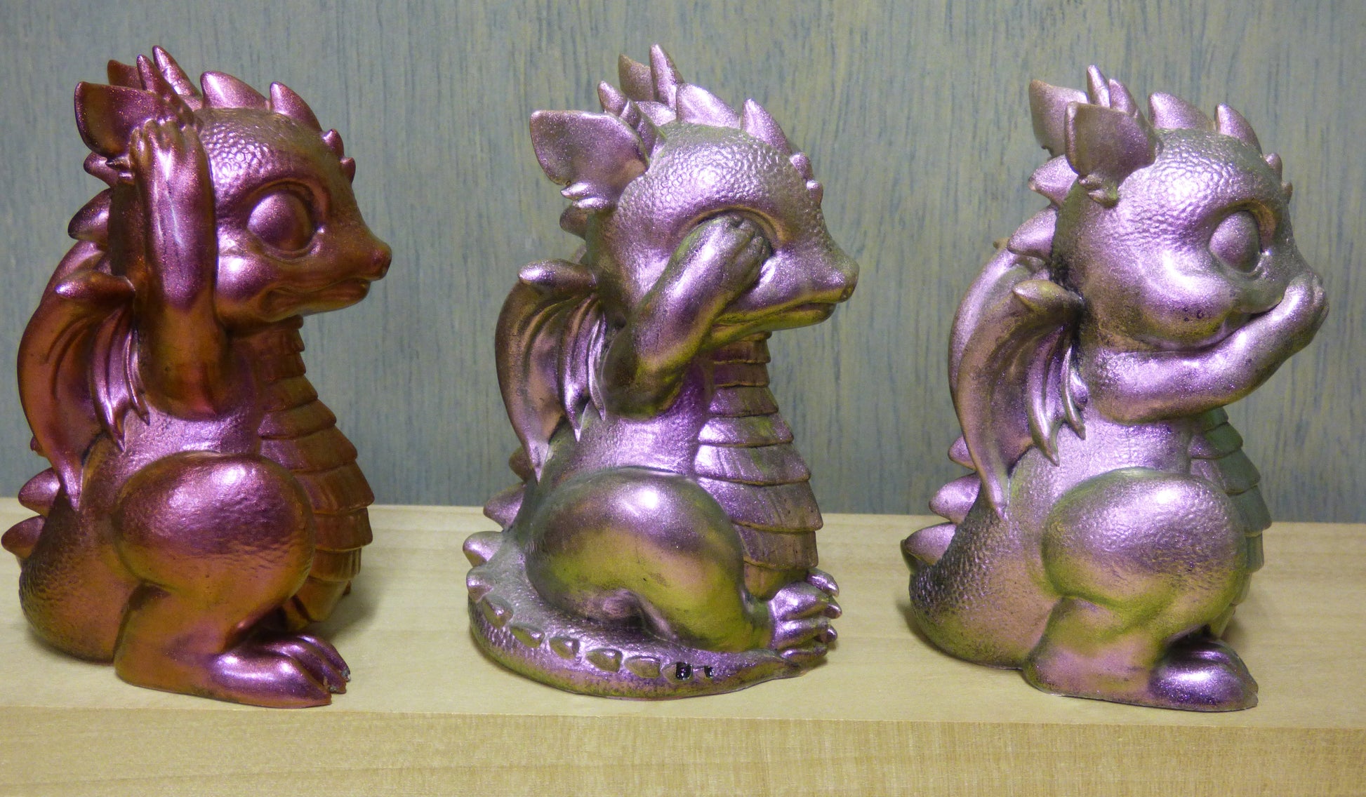 See No, Speak No, Hear No Evil Resin Baby Dragons Set Hand Poured From Epoxy Resin And Colored With Chameleon Mica Powders