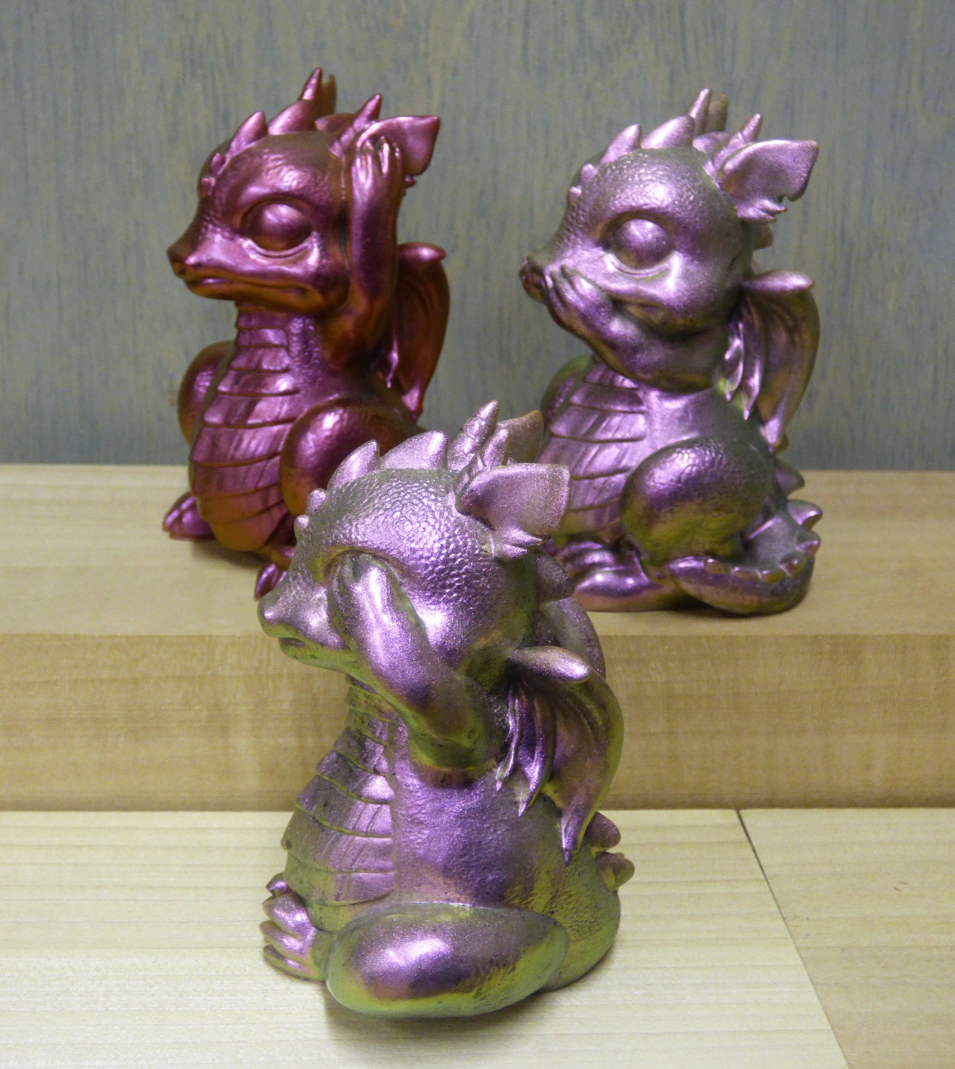 See No, Speak No, Hear No Evil Resin Baby Dragons Set Hand Poured From Epoxy Resin And Colored With Chameleon Mica Powders