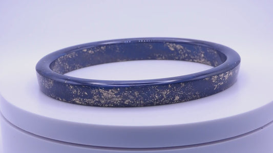 Handmade Oval Gold Flake and Navy Blue Resin Bangle Bracelet