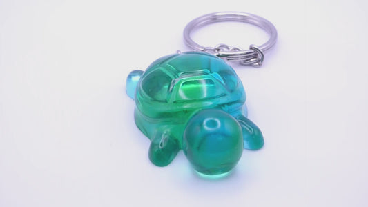 Handmade Resin Mini Turtle Keychain Translucent Green & Blue