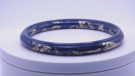 Handmade Round Gold Flake and Navy Blue Resin Bangle Bracelet