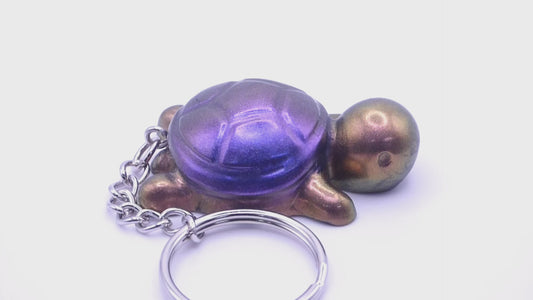 Handmade Resin Mini Turtle Keychain Green Color shift with Purple Color shift Shell
