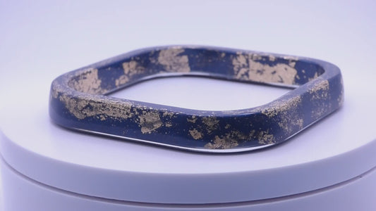 Handmade Square Gold Flake and Navy Blue Resin Bangle Bracelet