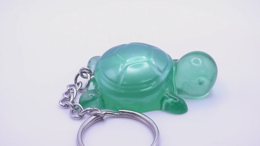 Handmade Resin Mini Turtle Keychain Translucent Green with Opaque Green Shell